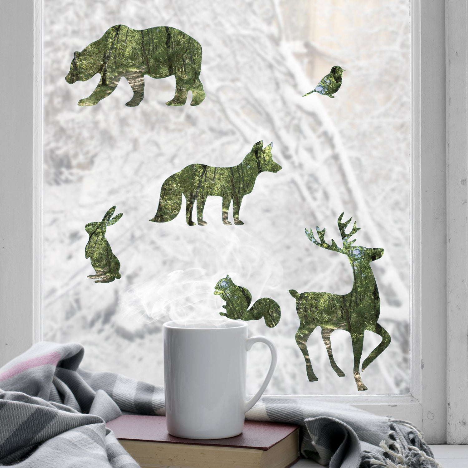 Adesivi Elettrostatici Per Finestre A Tema Animali Della Foresta – 15 Figure Riutilizzabili, PVC Impermeabile, Per Cameretta, Vetri, Specchi E Porte
