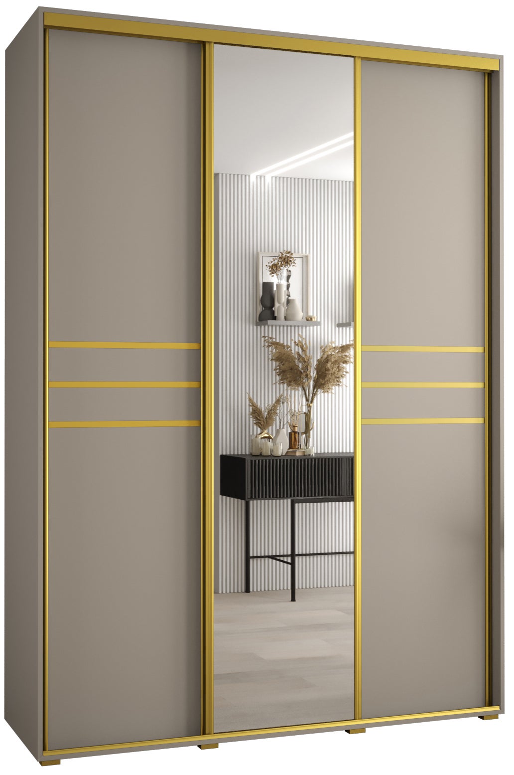 Szafa przesuwna z lustrem wysoka Dakota 11 180 x 60 x 235,2 cm kaszmir + u. Złoty - Abiks Meble