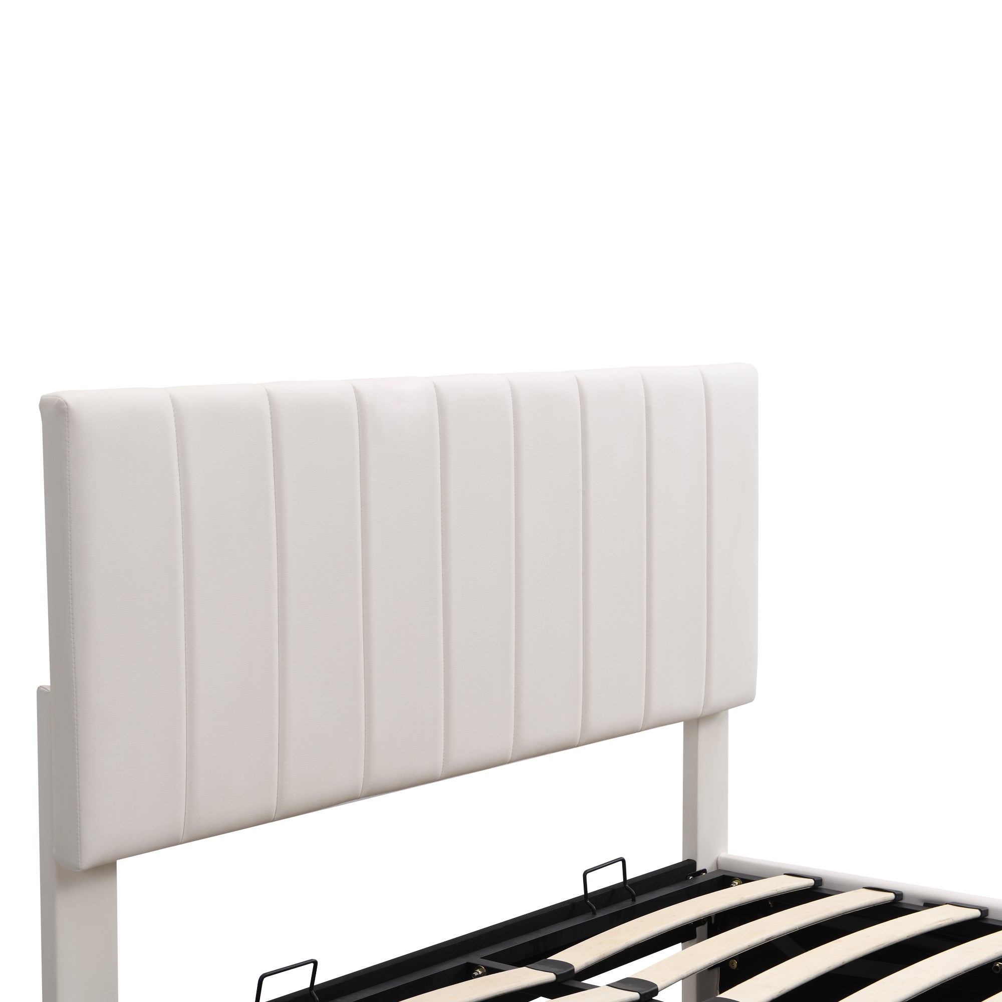 Łóżko z ekoskóry z LED + stelaż na listwy + regulowane wezgłowie - 140x200cm - Białe - 7