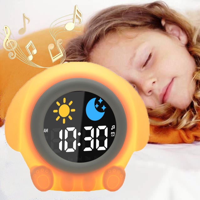 Réveil pour enfants, réveil rechargeable, 2 alarmes jour/nuit/fonction snooze/luminosité de l'écran réglable/7 couleurs/6 chansons/arrêt automatique