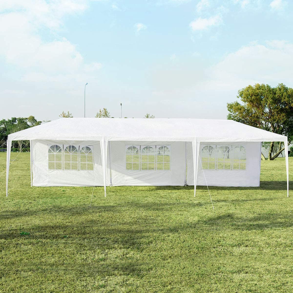 Tonnelle de Jardin 3x9m Acier, Tente de Réception avec 5 Murs Amovibles, Fenêtre sur Côté, Piquets de Terre Solides pour Fêtes, Mariage, BBQ, Blanc - 9
