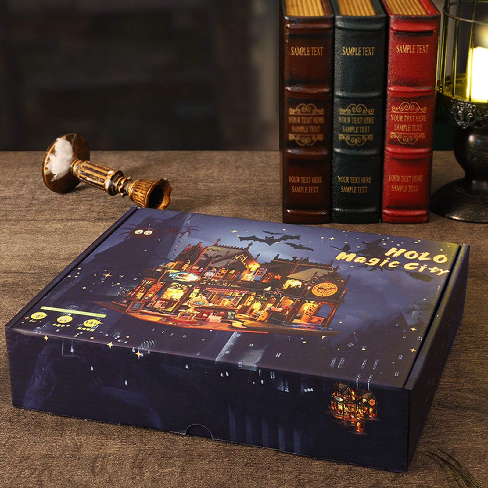 Kit DIY château miniature 3D avec LED et capot anti-poussière, en bois, melticolor, sans piles - 3