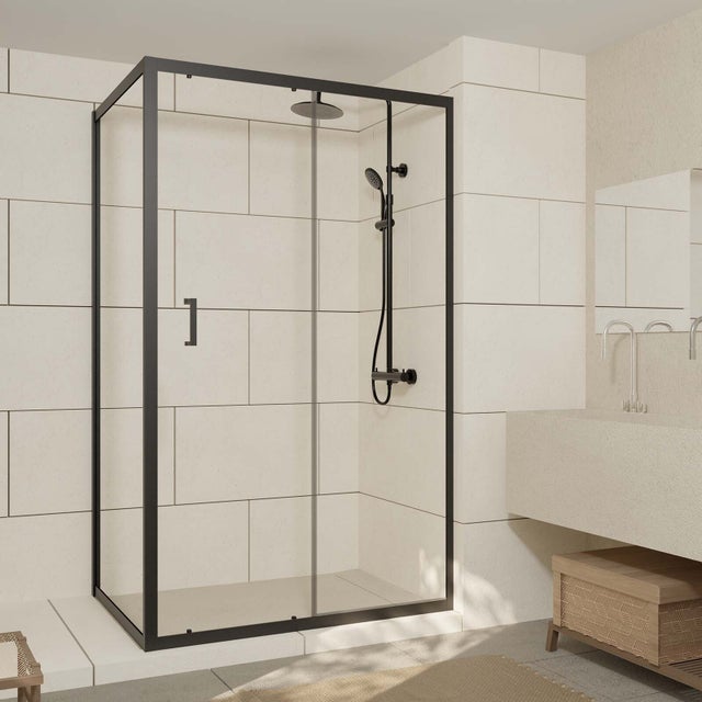 Porte de douche + Retour 120x90x200 cm - Verre 6 mm - Profilé Noir - CRUSH