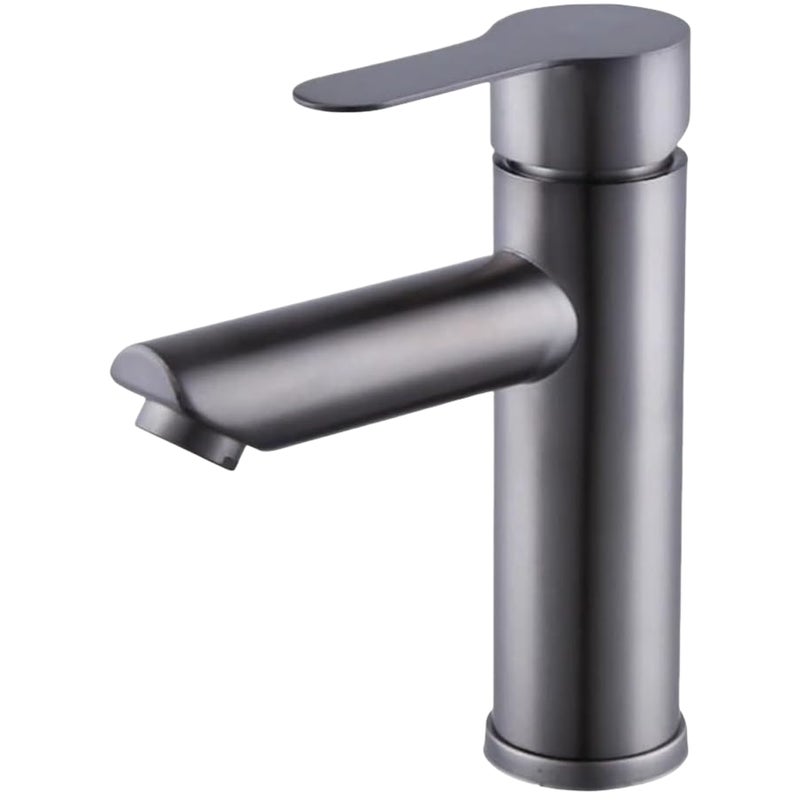 Bateria mieszaczowa do wody ciepłej i zimnej, prosta wylewka ze stali nierdzewnej w kolorze szarym, jeden otwór, z elastycznym wężem 60 cm