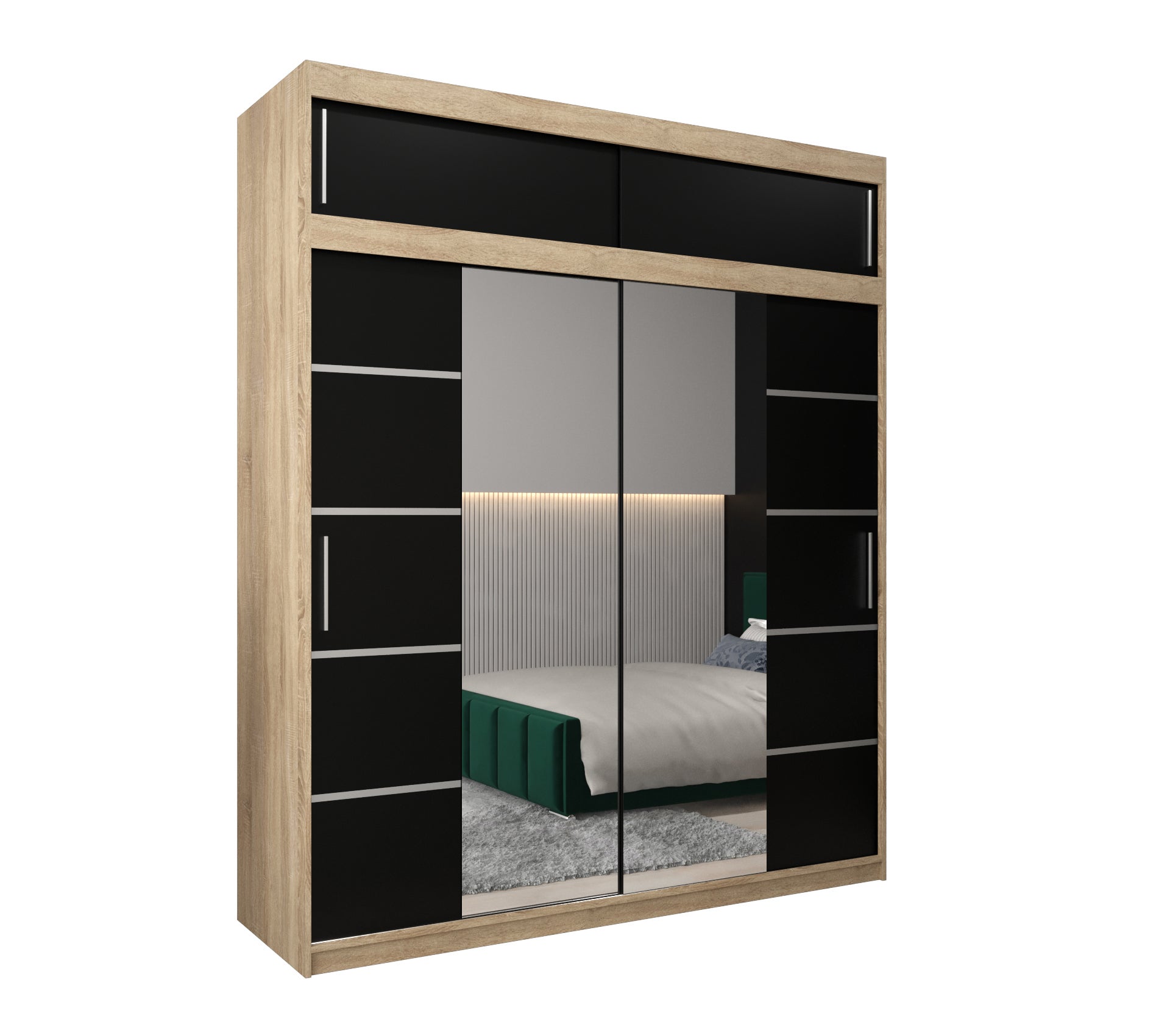 Szafa przesuwna z nadstawką garderoba Verona 4 200 x 62 x 240 cm Sonoma + Czarny - Abiks Meble