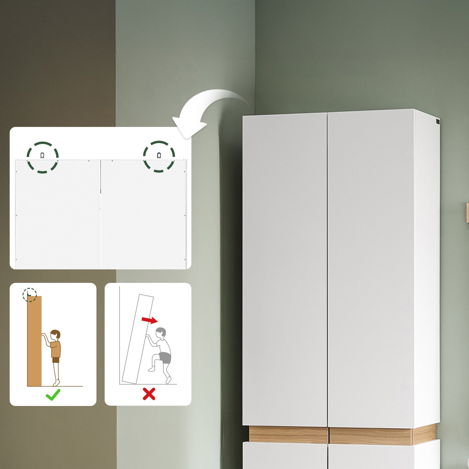 SoBuy Garde-robe Placard Armoire Dressing avec 1 Penderie, 2 Portes, 5 Compartiments, Blanc, KSB01-W - 9