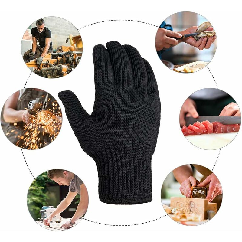 Gants de sécurité pour homme en fils de kevlar et en acier inoxydable - Noir - 5