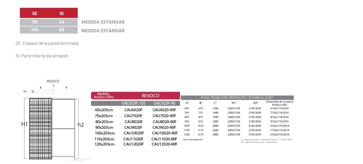 Casoneto puerta corredera para tabique de ladrillo/revoco de 90mm - 60X203 - 4