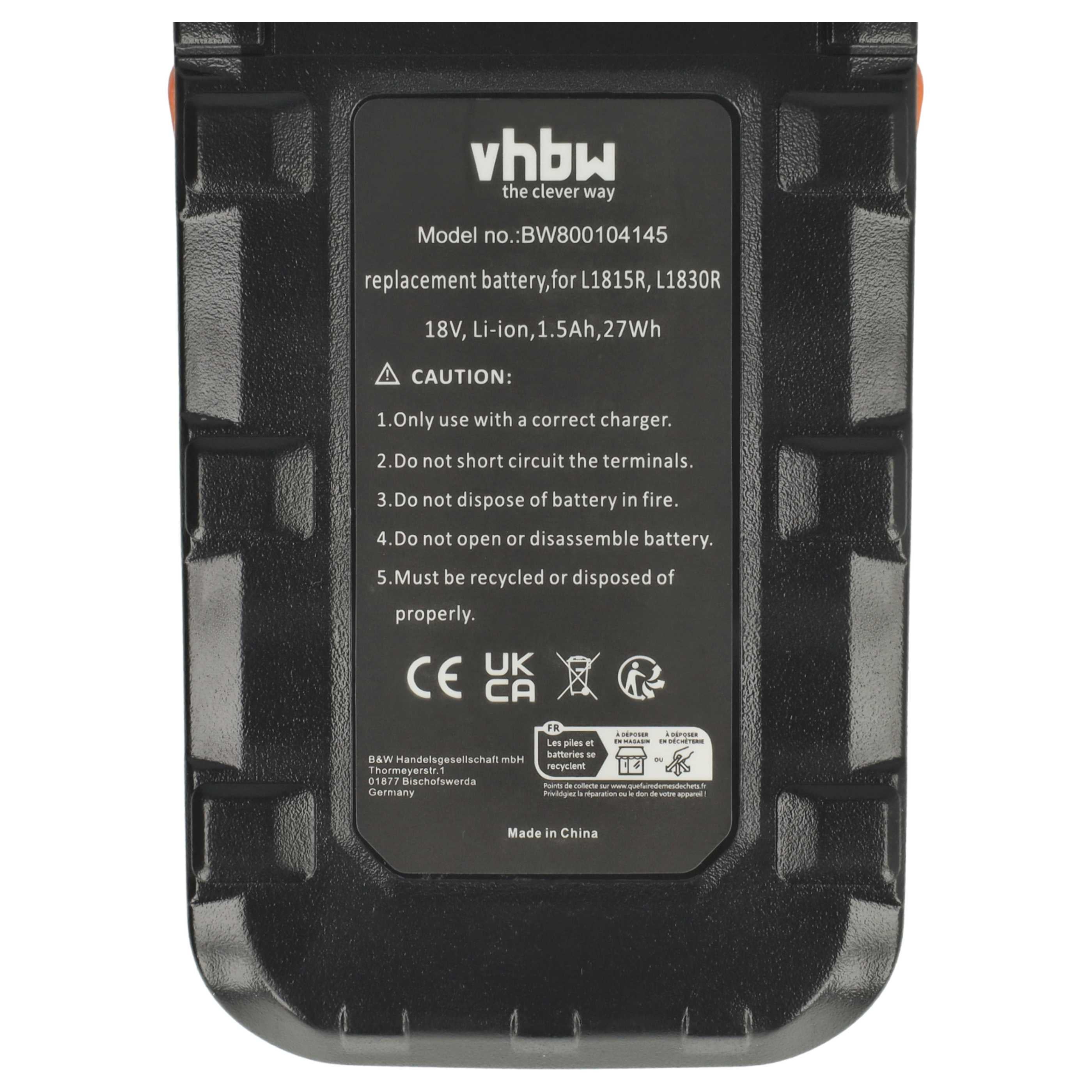 vhbw 3x Batteries remplacement pour AEG L1850R, L1850R-X4, L1890RHD, L1860R-X4, L1860RHD pour outil électrique (1500 mAh, Li-ion, 18 V) - 4