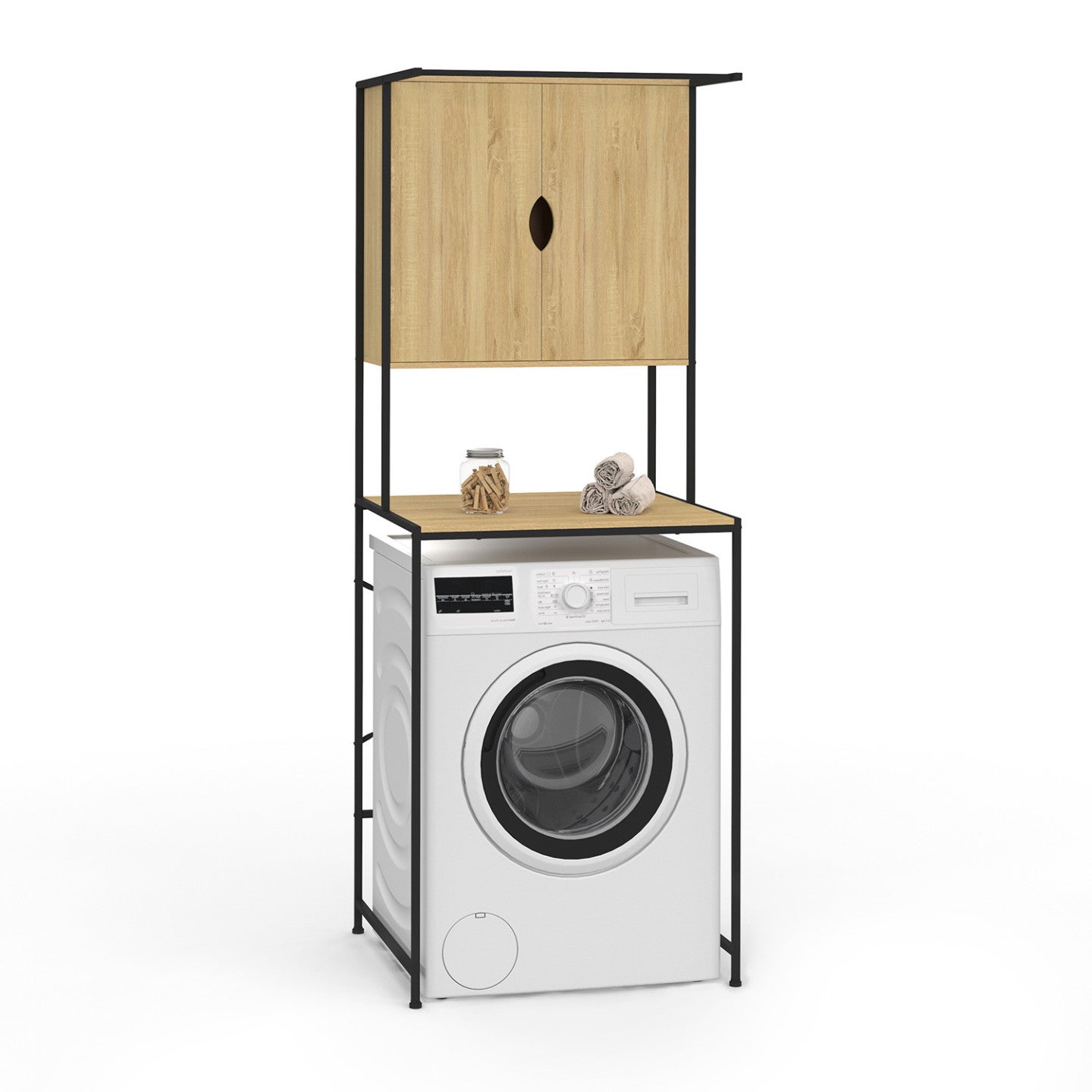 Meuble de rangement dessus machine à laver avec placard DETROIT design industriel - 2