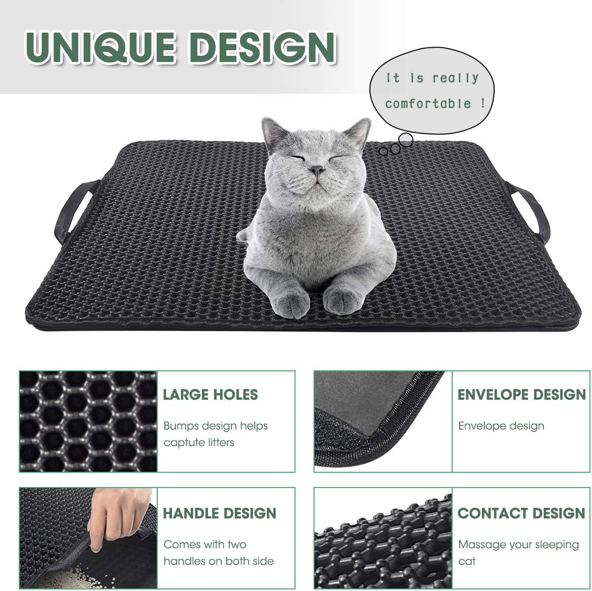 Alfombrilla para arena para gatos, 55x75cm, diseño de doble capa