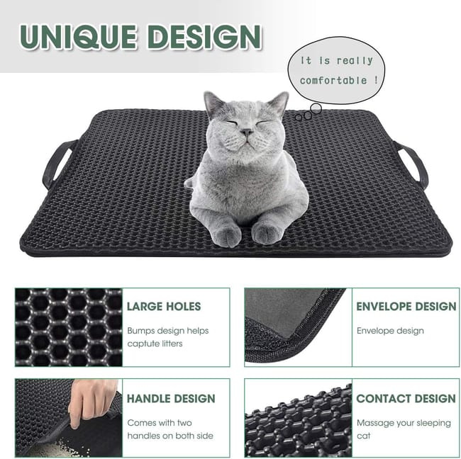 Alfombrilla para arena para gatos, 55x75cm, diseño de doble capa