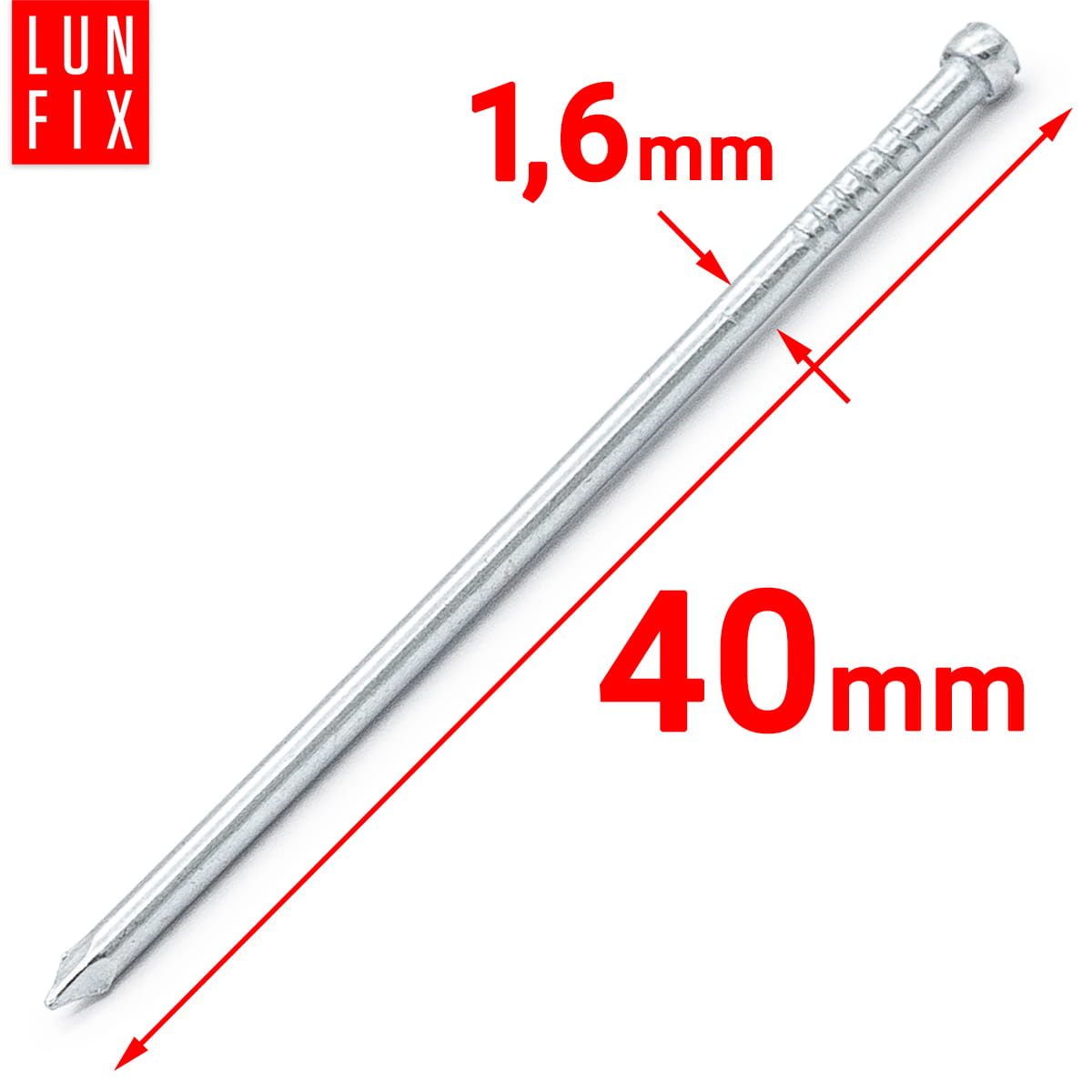 Gwoździe stolarskie 1,6x40 mm srebrne 0,1kg ok. 152szt. - 2