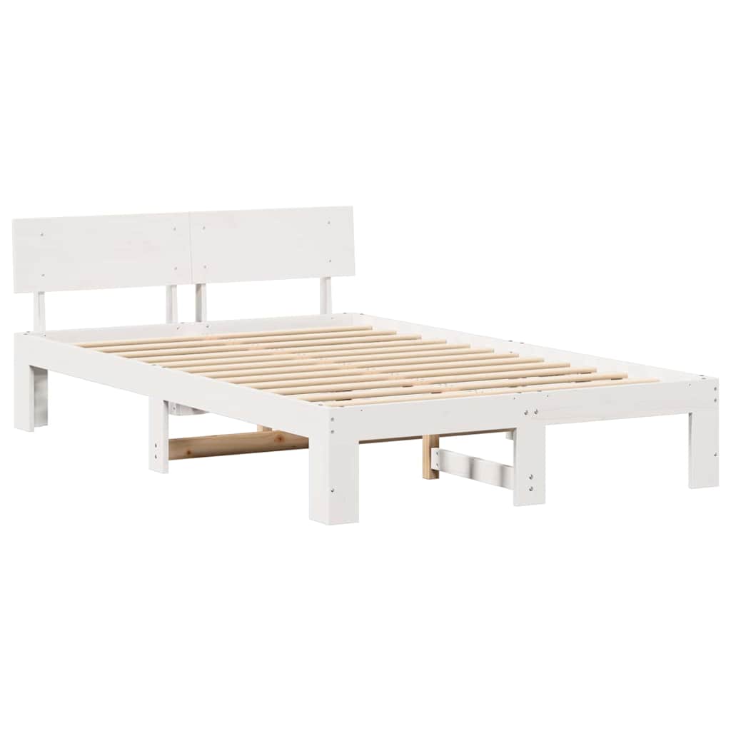 Cadre de lit avec tête de lit en pin massif blanc, 120 × 190 cm - 4