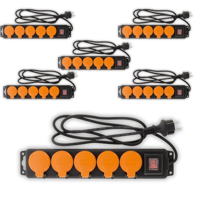 Lot de 6 blocs étanches IP44 5 prises 16A 2P+T avec clapets et interrupteur - Câble HO5RRF 3G1mm² de 1,5m Noir - Zenitech