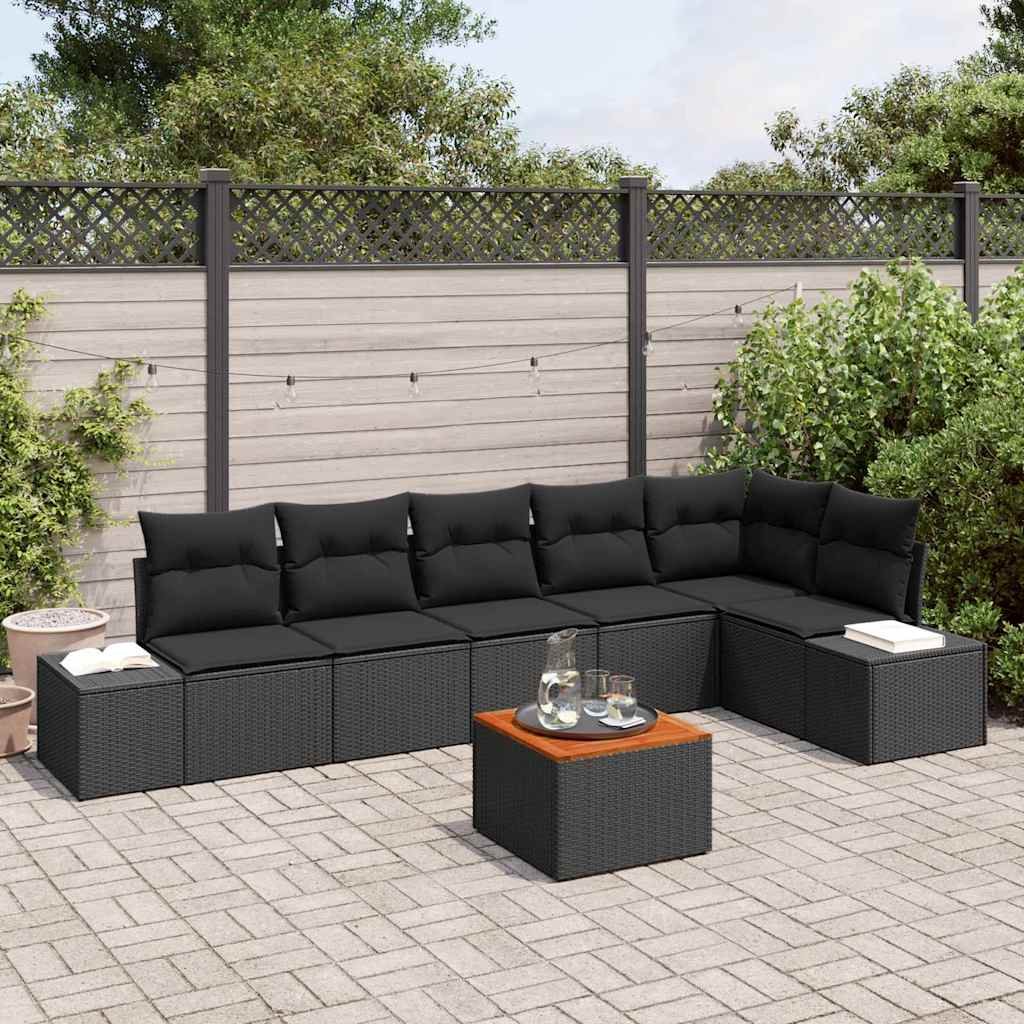 Zestaw Sof na Ogród z poduszką 7 pcs Czarny polirattan vidaXL