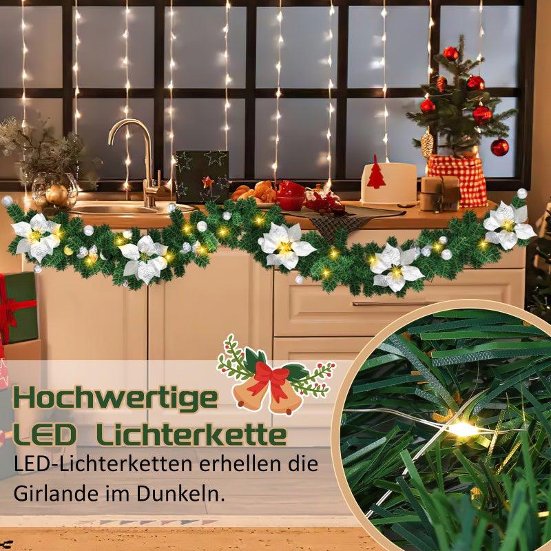 Guirlanda de Natal Guirlanda de Natal Artificial para Decoração de Porta de Lareira 2,7 m decorada com 50 LEDs com ornamentação prateada - 4