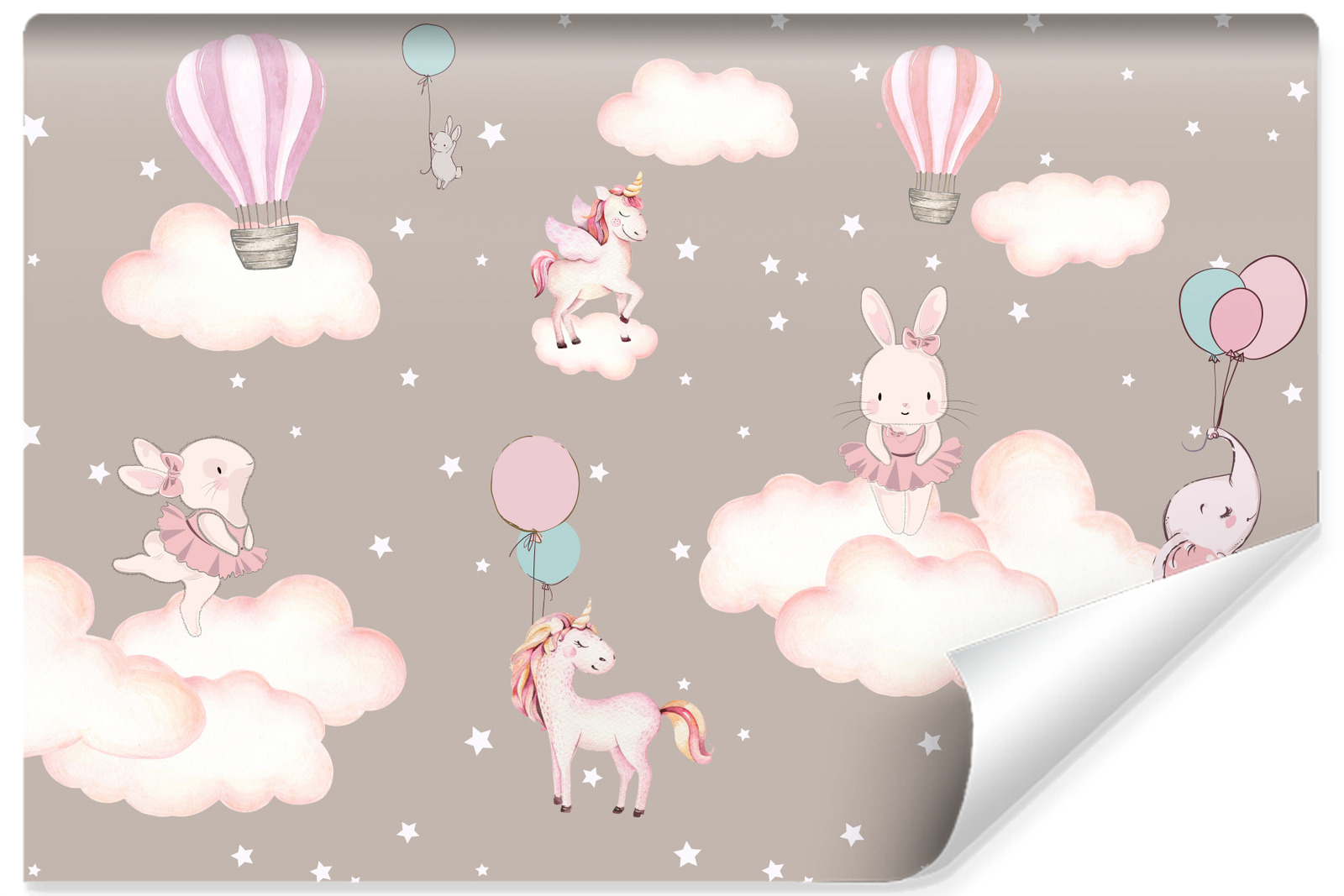 Papel pintado fotografia vilene animales nubes globos para habitación infantil 300cm x 210cm