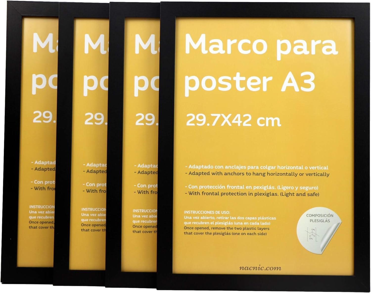 FRAMO35 Cornice A3 35mm Fatta A Mano - Vetro Antiriflesso Infrangibile Per Poster, Puzzle E Foto - Foto 8