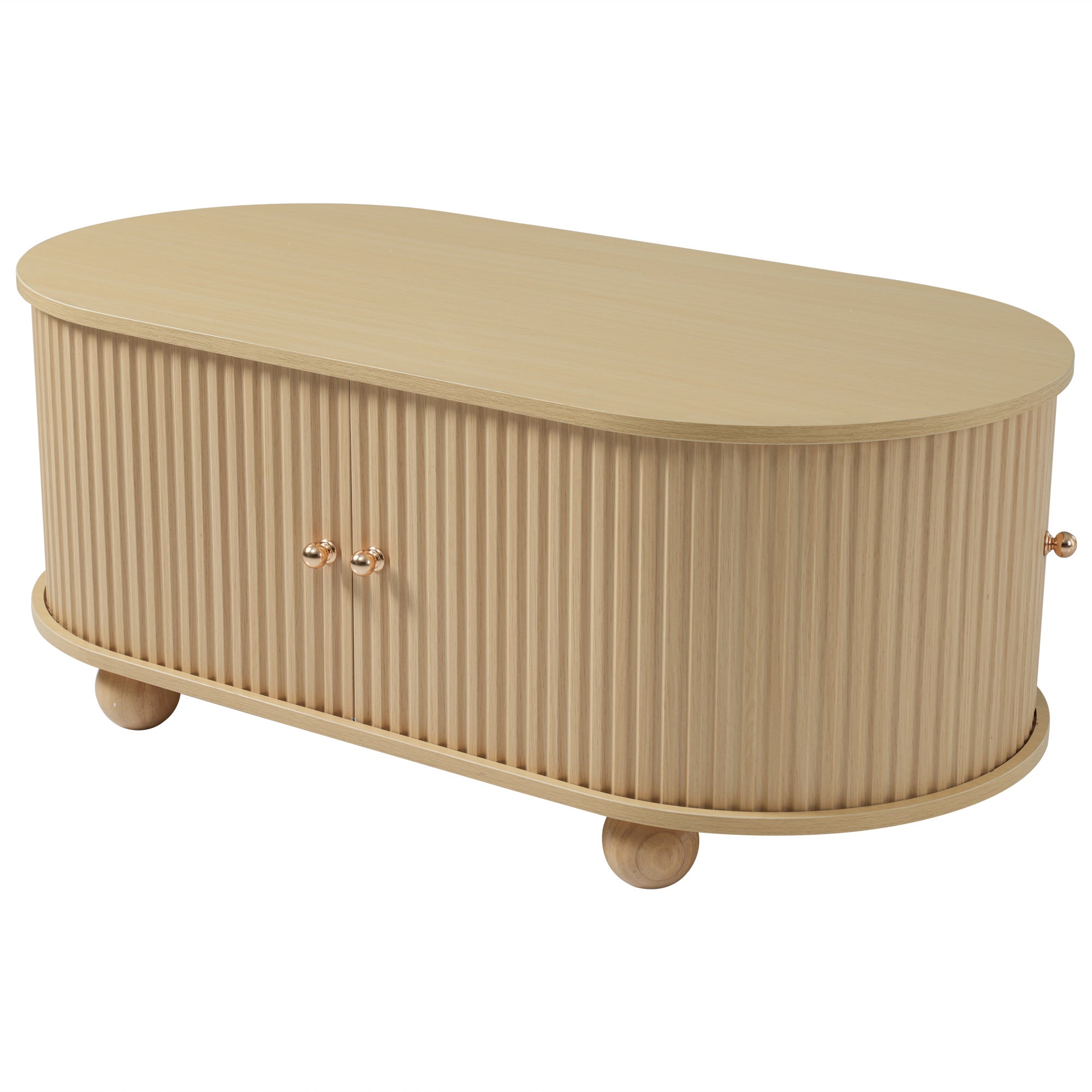 Table basse 100x50x40cm - avec rangement - avec portes coulissantes - naturel - 6