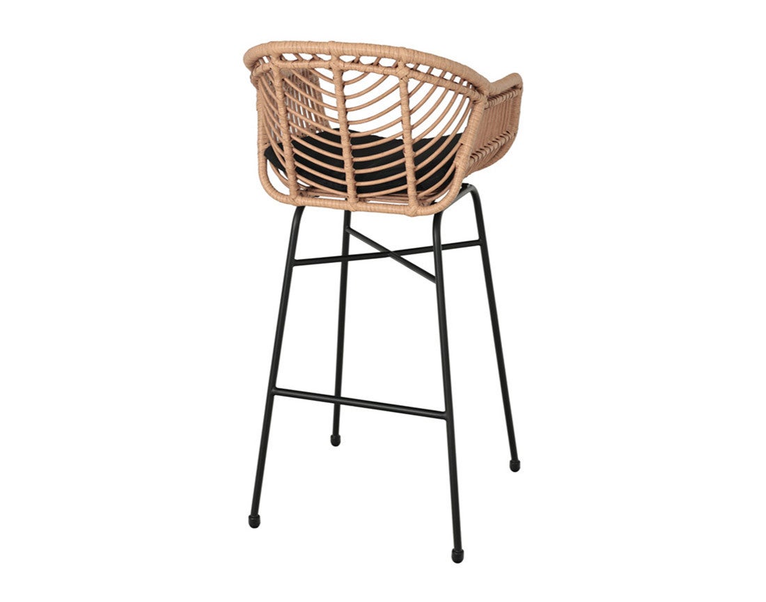 lot de 4 tabourets - effet rotin - couleur bois et noir - 6