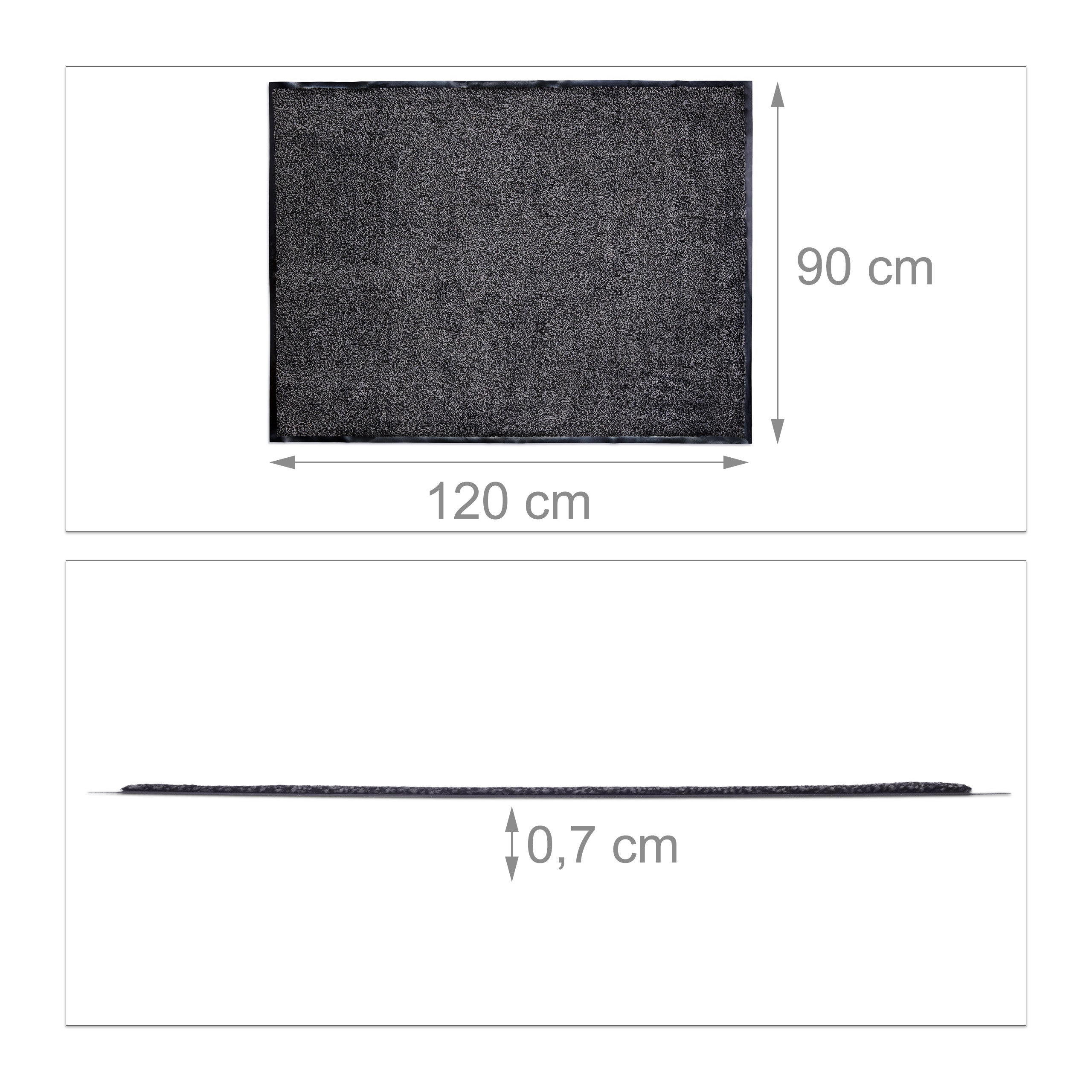 Paillasson gris chiné tapis d’entrée couloir intérieur extra plat mince 90 x 120 cm, noir-gris, Relaxdays - 4