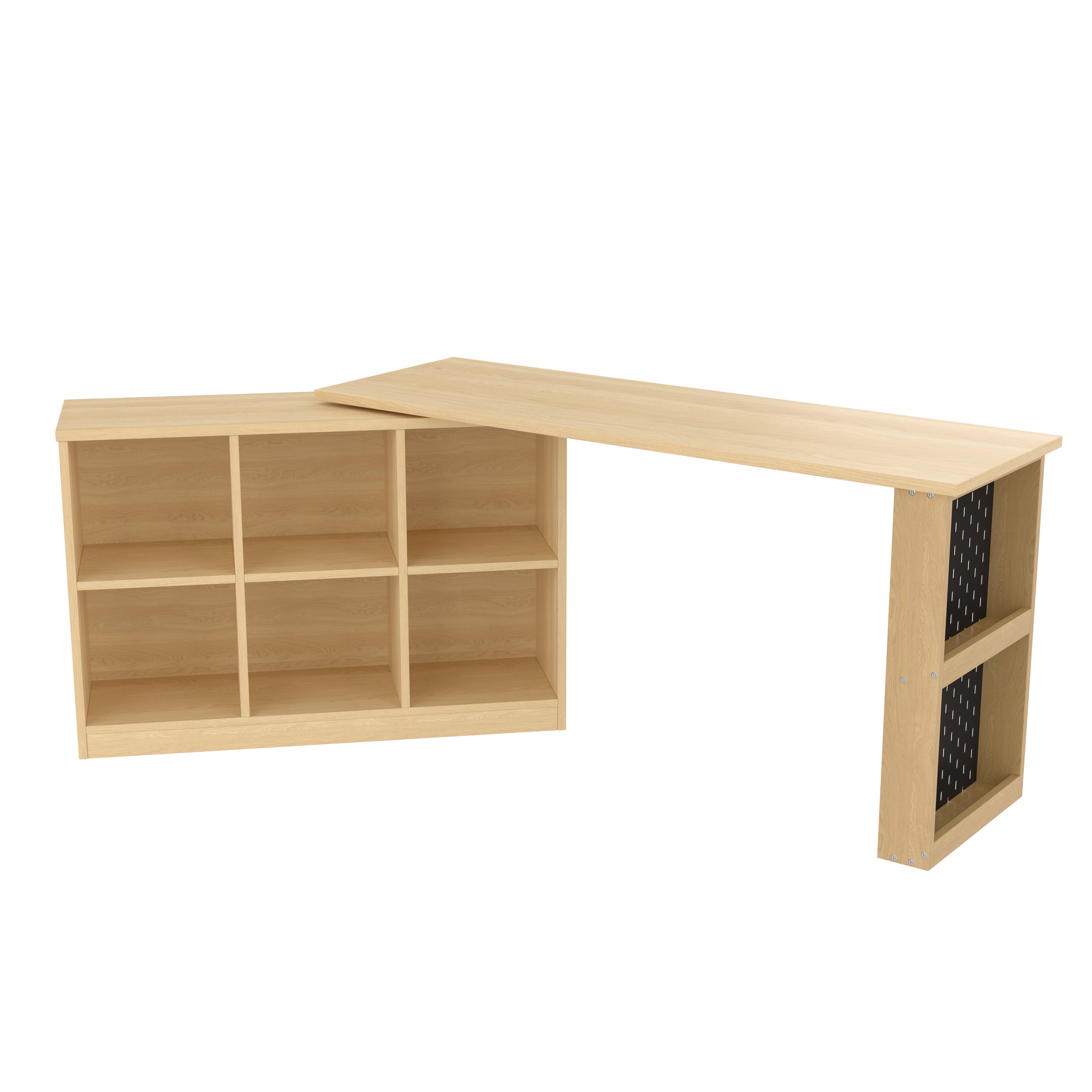 Bureau d'angle multifonctionnelle avec 6 compartiments + étagère - 140 x 104 x 75 cm - Bois MDF - Naturel - 9