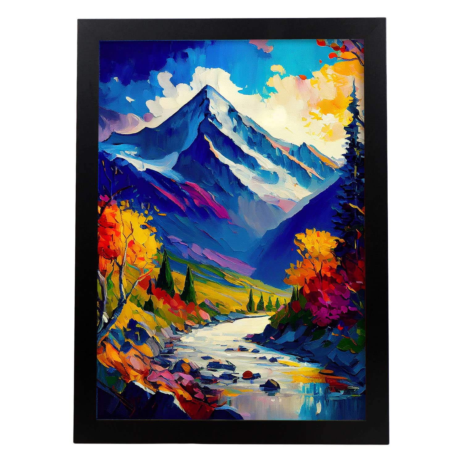 Nacnic poster de rakaposhi en estilo pintura al óleo ilustraciones de monumentos en estilo fotográfico a todo color diseño y a3 marco negro