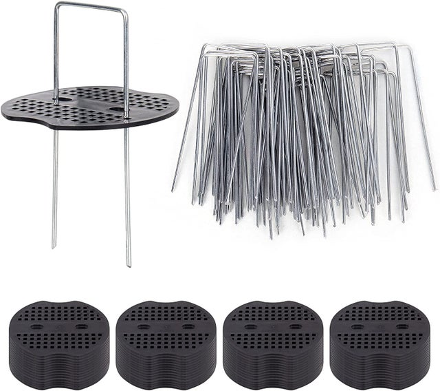 50 Piquets De Jardin Avec Rondelles, Piquets De Fixation En Acier Galvanisé Pour Baches Agraphes De Fixation De Toile De Paillage Piquets Galvanisé
