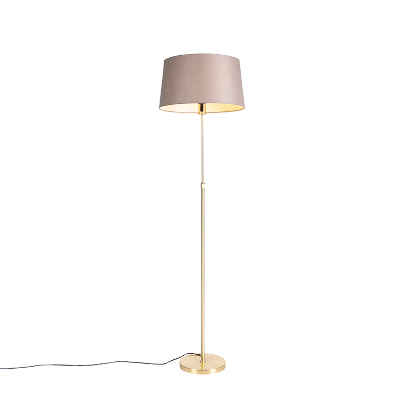 Lampa podłogowa złota/mosiężna z abażurem lnianym taupe 45 cm - Parte