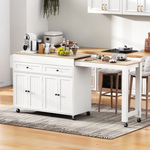 Îlot De Cuisine Sur Roulettes, îlot De Cuisine Extensible Avec Plan De Travail Et Tiroirs