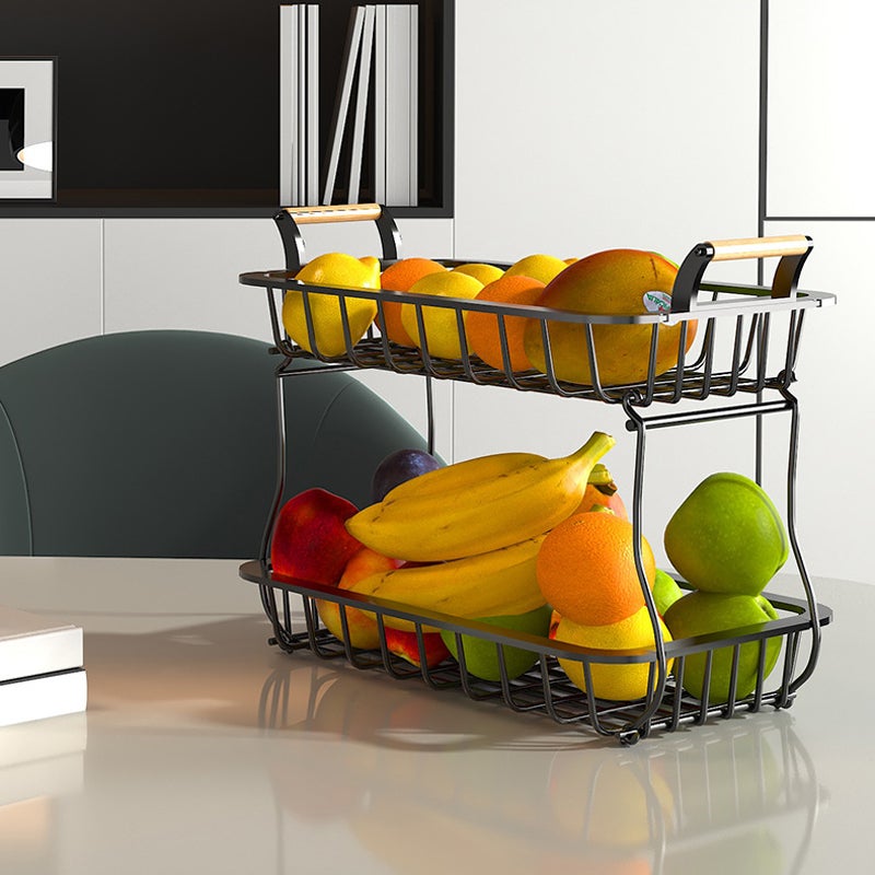 Set 4 cesti frutta 2 piani con supporto per banane, organizer metallico per frutta e verdura, ideale per cucina e conservazione - 9