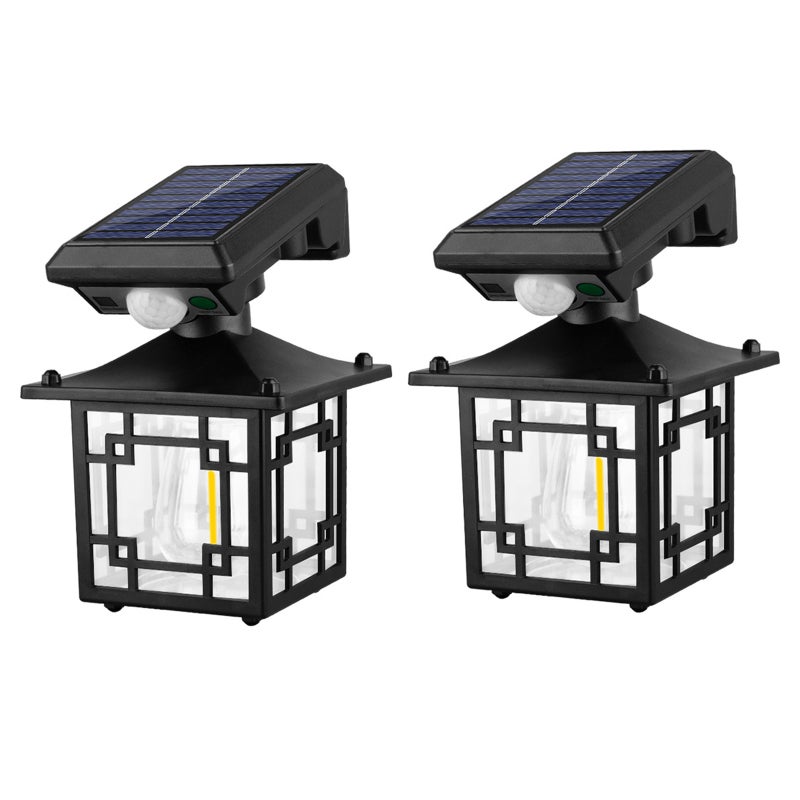 2 szt. Zewnętrzne lampy solarne ścienne, IP65 Wodoodporne, Czujnik ruchu - Ulica/Ogród, Oświetlenie drogi