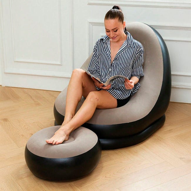 Fauteuil gonflable ergonomique avec repose-pieds, supporte jusqu'à 150 kg et inclut une pompe à air. | Leroy Merlin