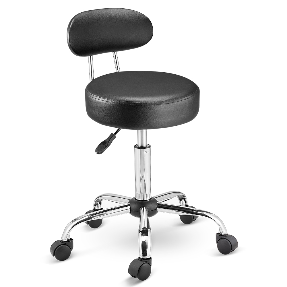 CASARIA® Tabouret à roulettes noir avec dossier confortable pivotable 360° réglable en hauteur avec repose-pieds bureau - 7