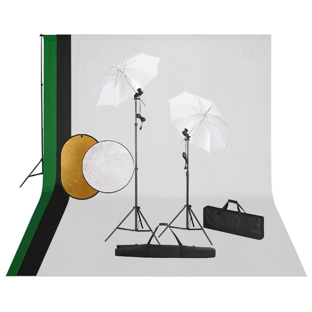 Kit de estudio fotográfico con lámparas, fondo y reflector vidaxl