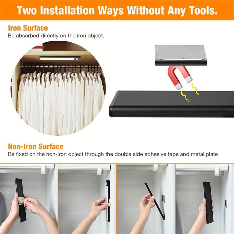 Luz nocturna inteligente LED ultradelgada de 40 cm con sensor de movimiento y recargable por USB para armario, dormitorio y cocina. - 7