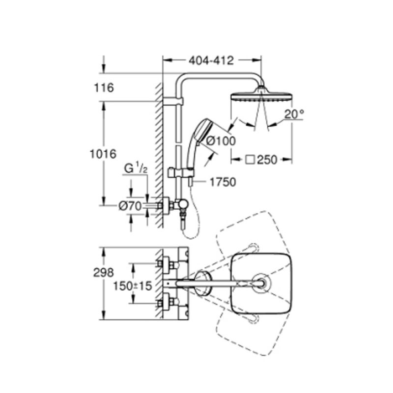 Grohe Tempesta Cosmopolitan system 250 cube, colonne de douche avec mitigeur thermostatique, douche de tête 250XXL, chrome (26689000) - 5