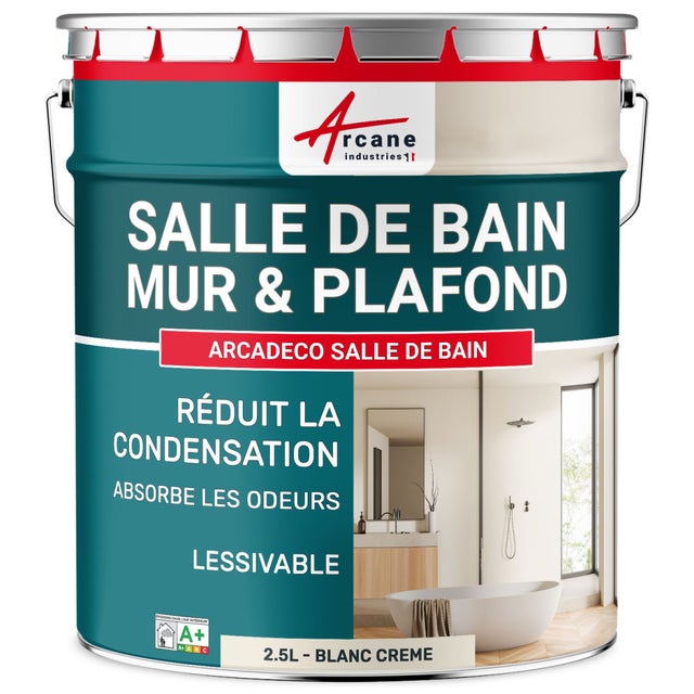 Peinture salle de bains mur et plafond :ARCADÉCO SALLE DE BAIN Blanc Crème - RAL 9001 - 2.5 L - ARCANE INDUSTRIES