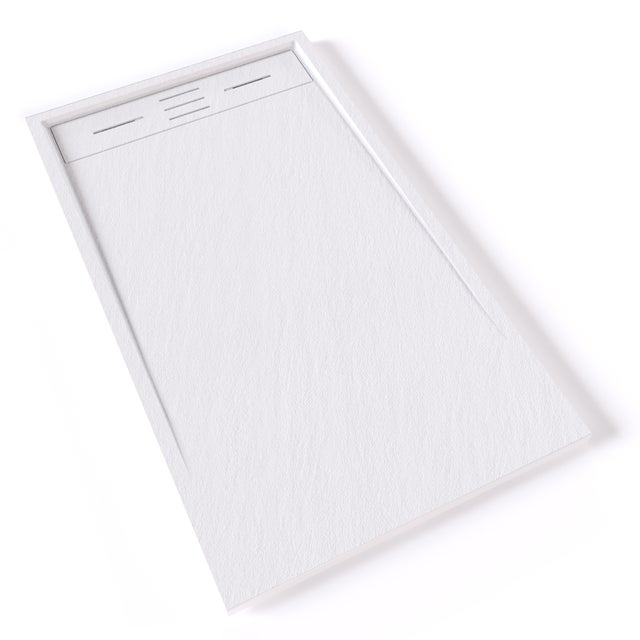 HIEMAL Receveur de douche 70 x 120 cm résine Blanc aspect ardoise + bonde incluse - Salle de bain