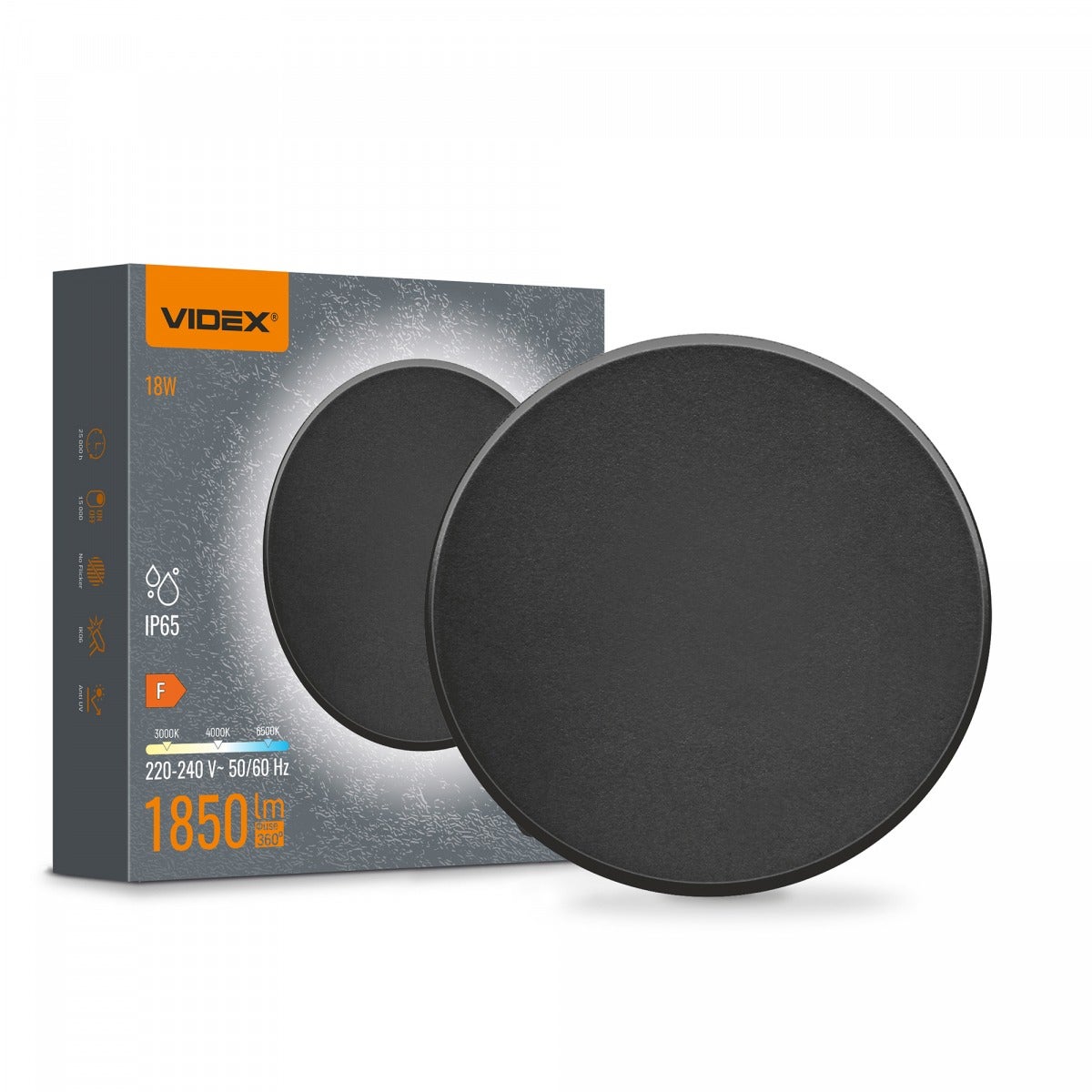 Kinkiet zewnętrzny LED 18W 3000/4000/6500K 1850lm tworzywo sztuczne czarny wym:25x25x5cm IP65 Videx