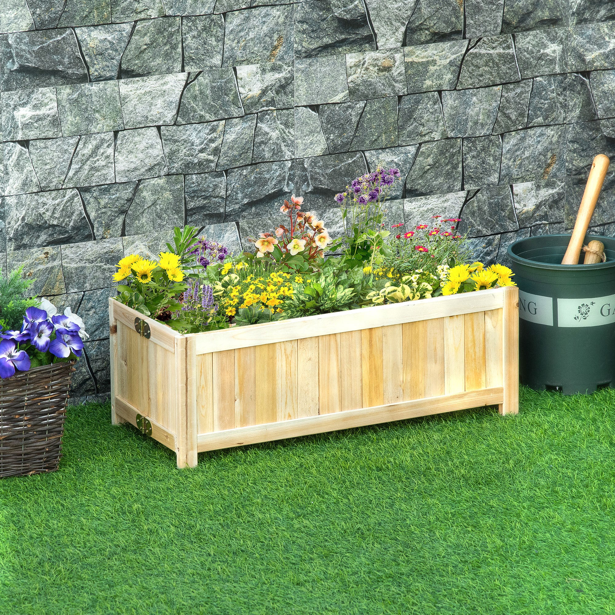 Jardinière sur Pied Pliable bac à Fleurs dim. 70L x 30l x 25H cm Corps Aspect Lattes Bois Sapin pré-huilé - 4
