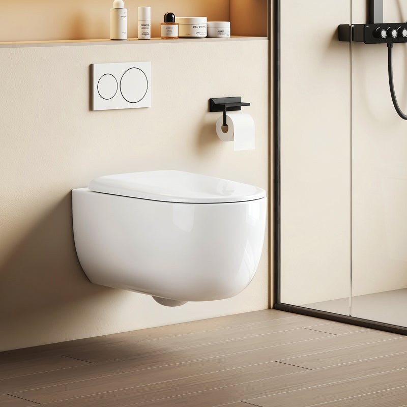 EMKE WC Podwieszana - deska wolnoopadająca - biały błyszczący - 55,5 x 36,5 x 35,5 cm