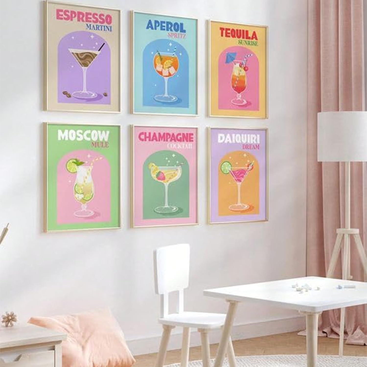 6 pièces Affiches rétro colorées pour Cocktails, Art Mural sur Toile, Impression Amusante de Verre de vin alcoolisé,20x30 cm Non encadrée - 5