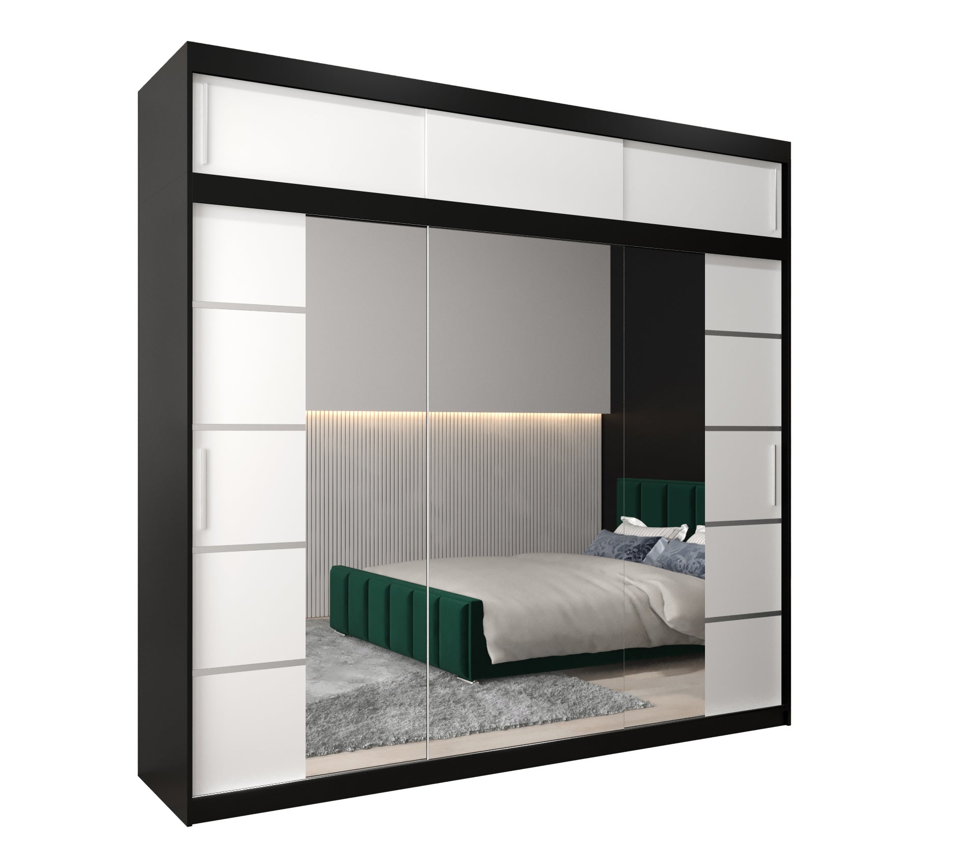 Szafa przesuwna z nadstawką garderoba Verona 4 250 x 62 x 240 cm Czarny + Biały - Abiks Meble