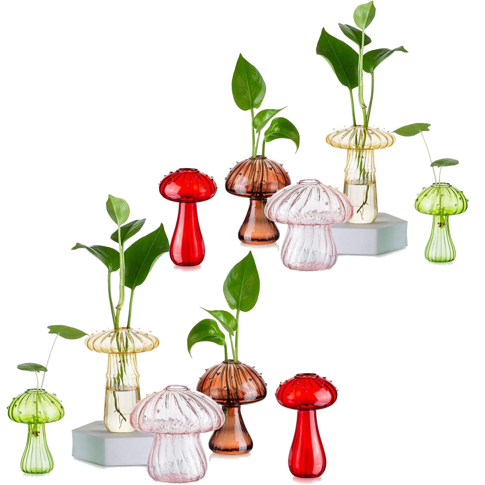 Doniczki do kwiatów w kształcie grzybów, 10 kolorowych szklanych wazonów, stacja do rozmnażania roślin, mini hydroponiczna doniczka do biura