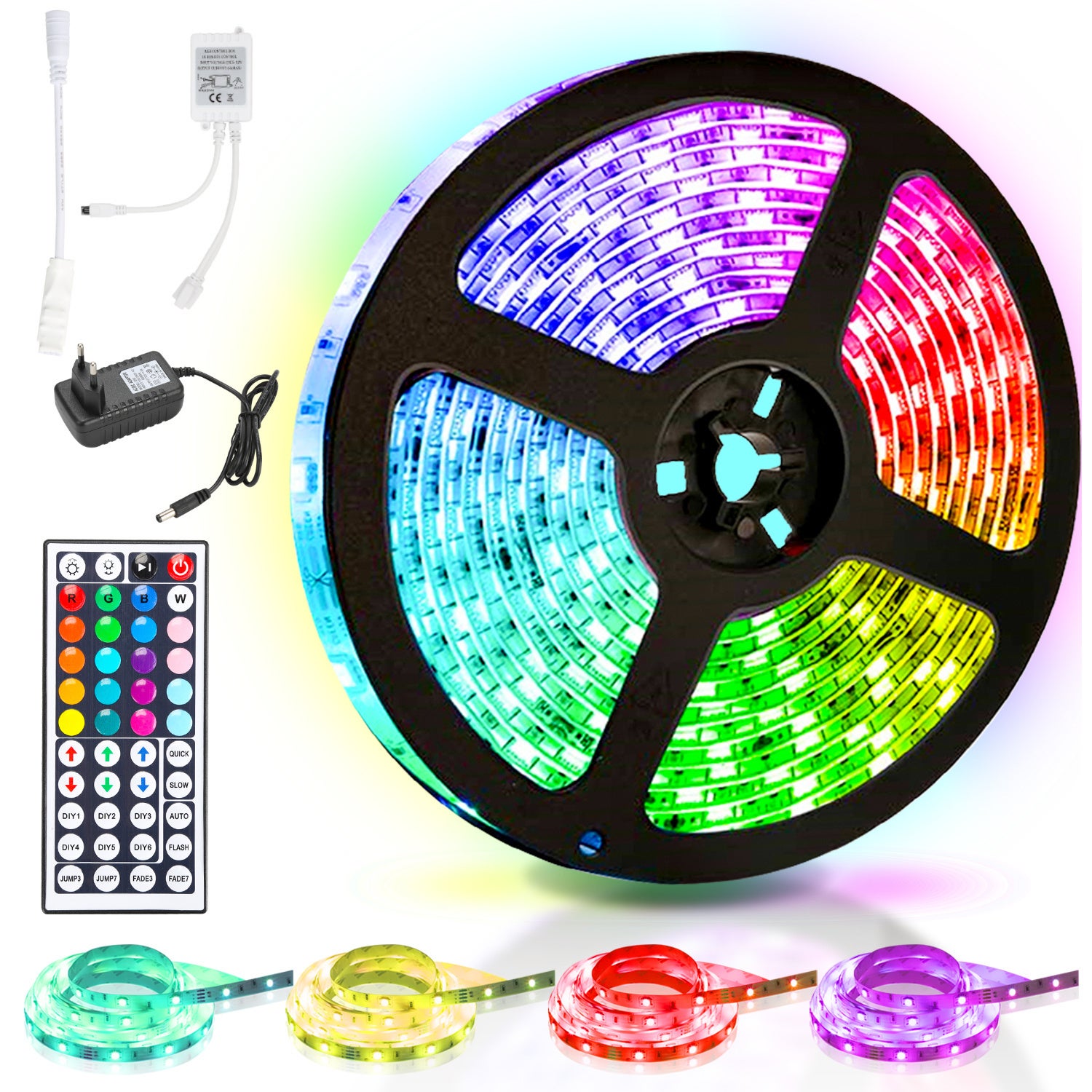 Taśma LED 4M 5050 SMD RGB, 120 diod LED z 44-klawiszowym pilotem + zasilacz 12 V do montażu na ścianie tylnej imprezy