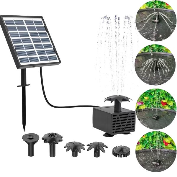 Kit de pompe pour fontaine solaire, pompe à eau solaire avec 4 buses, fontaine solaire pour bain de colibris, jardin, arrière-cour, piscine, aquarium