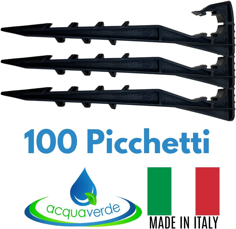 Kit de 100 piquets d'ancrage et bouchons de tuyau, ligne goutte à goutte 16 et 20 mm, pour irrigation goutte à goutte, plantes et jardin MADE IN ITALY - 3