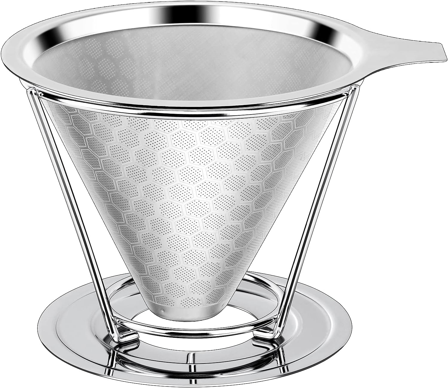 Wielorazowy filtr do kawy (800 oczek), stały filtr ze stali nierdzewnej, precyzyjny podwójny uchwyt filtra, ręczny filtr do kawy, stożkowy dripper do